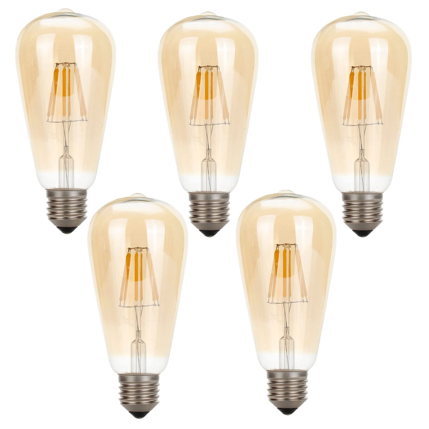 LEDSone LED Edison Bulb, Vintage Light Bulb, 4W E27 Screw 2700K ST64 LED Bulbs, Led Filament Bulbs, Antique Style Retro Amber Glass Screw Lamp 220V - 5 Pack