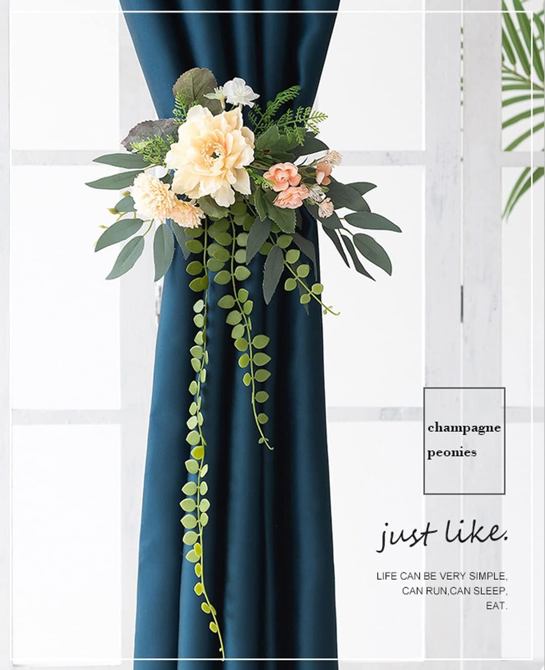 Curtain Holdbacks, 2 Pack Fabric Flower Curtain Tiebacks Artificial Flower Curtain Holdbacks Window Draperies Holder Window Treatment Decoration Style 7 Hydrangea Red Roses(Style 2 Pink Roses)