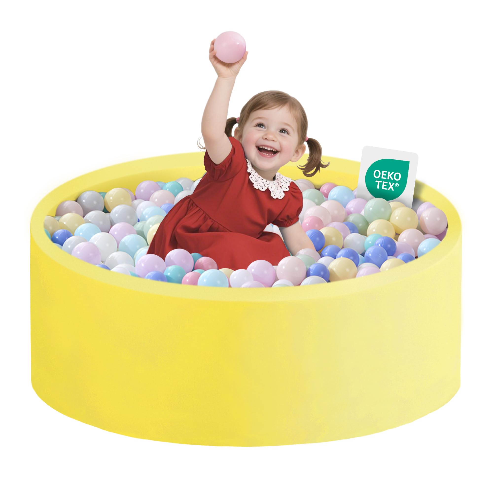 Bällebad Baby 80Cmx30Cm Schaumstoff Ball Pit Kinder Rund Bällebad ab 1 Jahr Baby Bällepool für Innen Ball Pool Mädchen und Jungen (Gelb, Keine Bälle)
