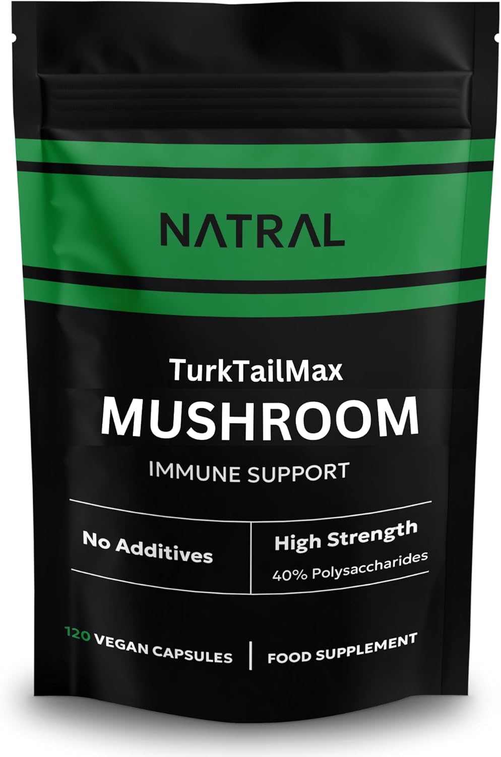 Pure TurkTailMax Mushroom Extract – 120 Capsules High Strength 40% polysaccharides from 100% Fruiting Bodies – Immune Support and Vitality – No Fillers No Additives – Vegan Friendly