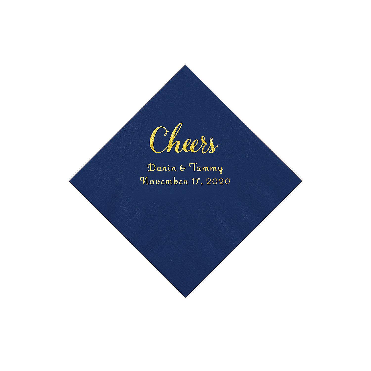 Navy Cheers Personalized Napkins with Gold Foil, Beverage, Party Supplies, 50 Pieces