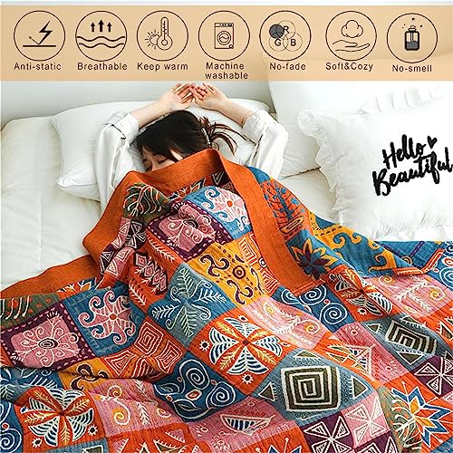 Image of MSGKV Boho Throw Blanket 60 inchx80 inch 100% Cotton Checkered Throw for Couch
