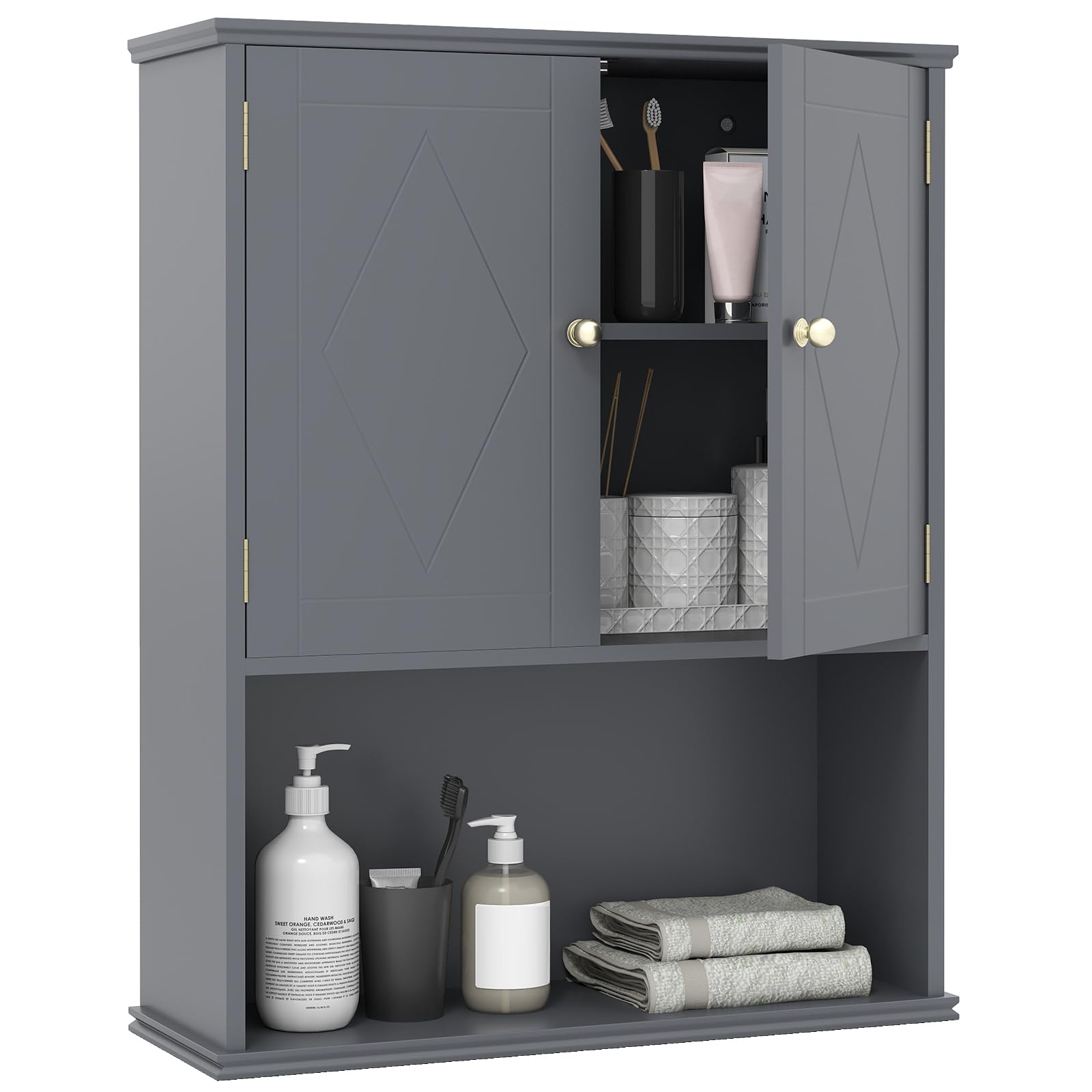 LIFEZEAL Meuble de Salle de Bain Mural, Armoire de Rangement Suspendue avec étagère Réglable, Compartiment Ouvert, Meuble de Salle de Bain Moderne en Bois pour Salle de Bain, Cuisine (Gris)