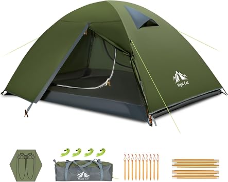 Night Cat Camping Tent for 2 Person: Waterproof Lightweight Dome Tent Hiking Backpacking Outdoor with Aluminum Poles and Rainfly