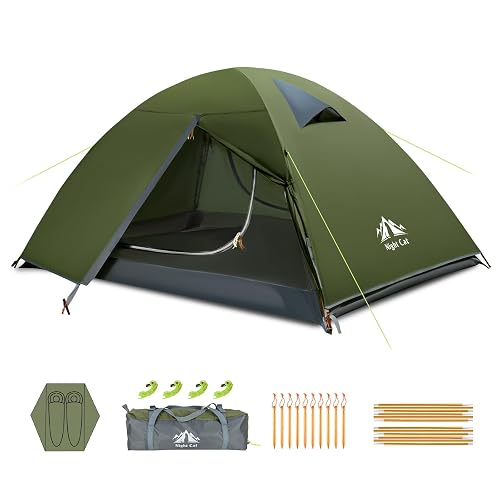 Night Cat Camping 2 Personen Zelt: Wasserdicht Leichtes 3 Jahreszeiten 2 Mann Einfach Aufzubauen mit Vorzelt und Kleines Packmaß für Outdoor Trekking Festival