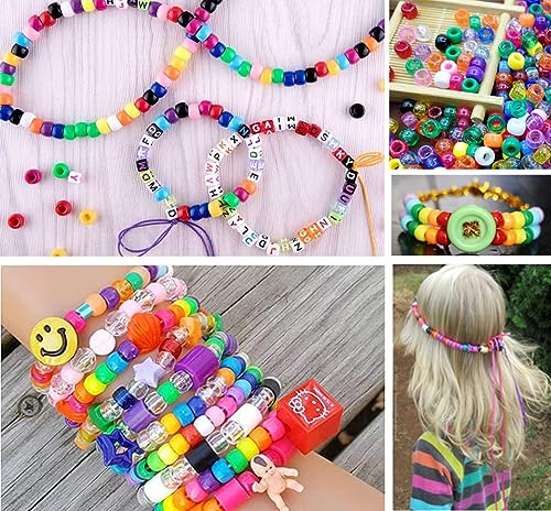 1000Pcs Plastic Pony Beads, BetterJonny 6x9mm Multi Color Mix Glitter Transparent Big Hole Plastic Beads for Arts Crafts Hair braiding Jewelry Decorations