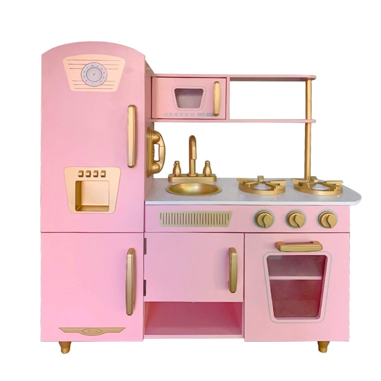 Robincool Cocina Infantil de Madera Leire Pink 85x33x89 cm Horno, Nevera, Microondas, Fregadero y Fogones | Color Rosa Vintage