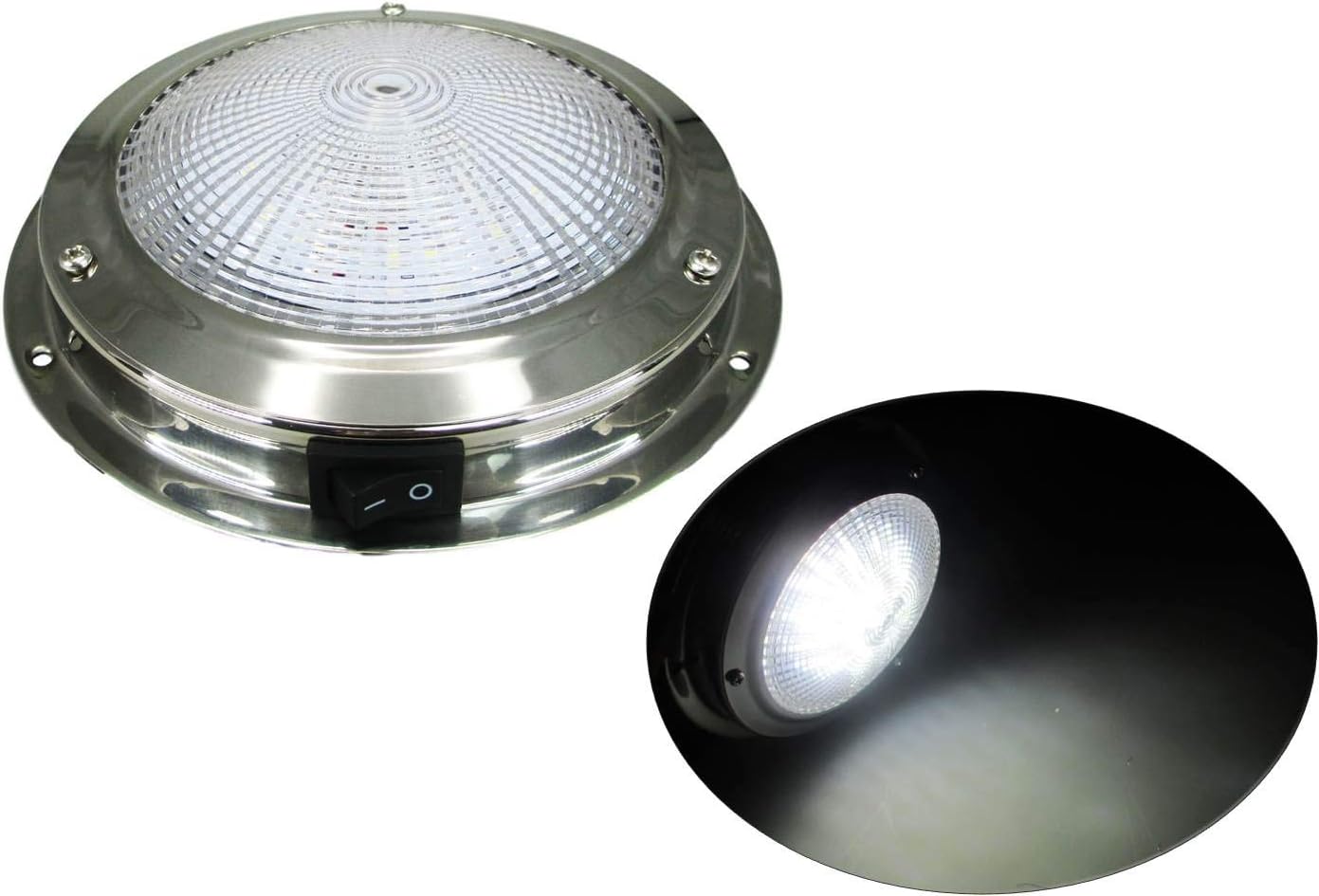 Pactrade Marine Dome Light 12V - 5-Inch Lens, Daylight White LED | Stainless Steel Boat Light with Built-In Rocker Switch, Surface Mount | RV, Trailer, Boat Interior Lights, Marine Lights