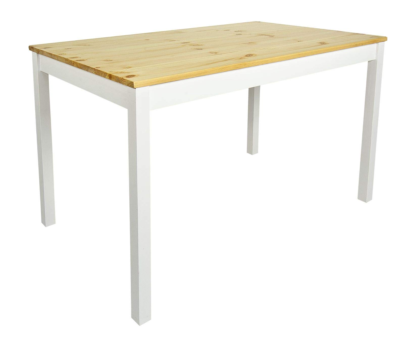 Leomark Drewniany Stół z 4 krzesłami do kuchni, salonu, jadalni, Kompletny zestaw w kolorze White Pine, Wymiary stołu: 108 x 65 x 73,5 cm