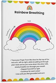 Rainbow Mindfulness Breathing Mental Health Poster (4) Canvas Painting Posters And Prints Wall Art for Living Room Bedroom Decor 08x12inch(20x30cm)