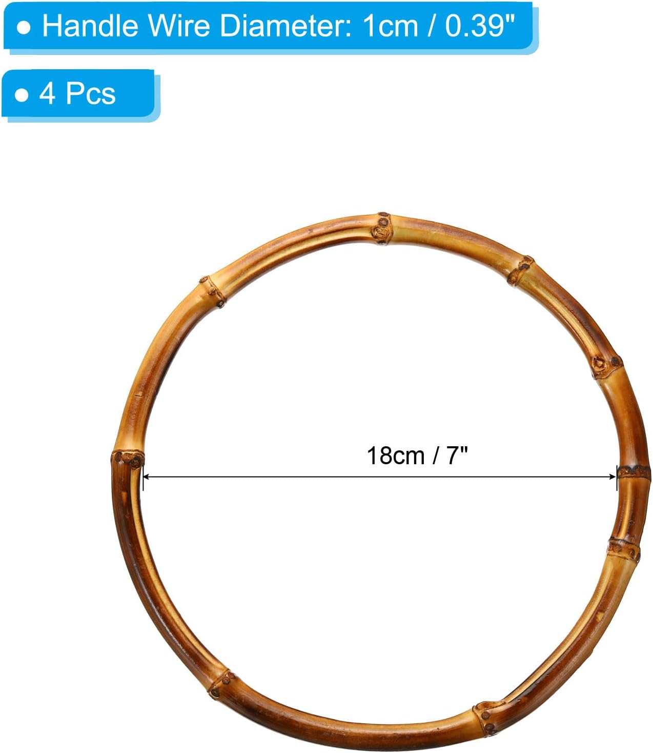 PATIKIL 8 Inch Bamboo Purse Handles, 4 Pcs Round Replacement Handmade Rings for Tote Bag Purse Making Decorations, Brown - Image 2