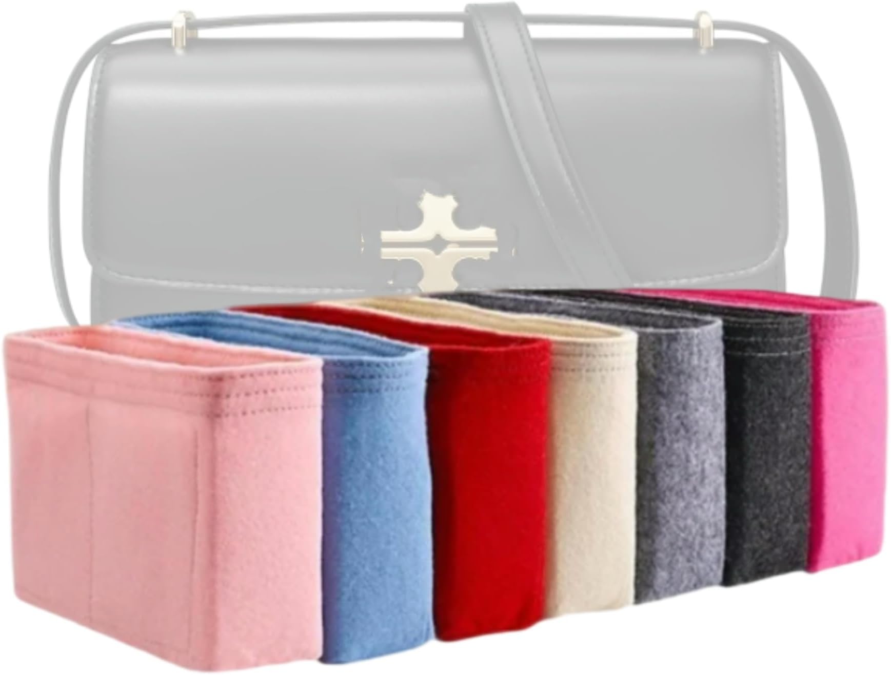Xoppia Bag Organizer compatible with Tory Burch Small Eleanor Rectangular Bag. Felt Insert Liner for Women Handbag. (Brown, Style B: Side Zipper)