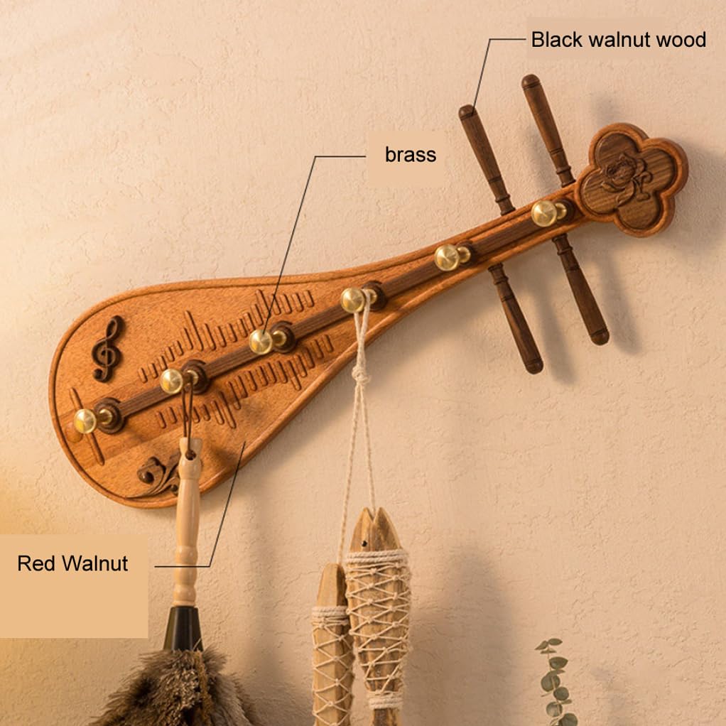 Pipa-Form Holzgarderobe mit Messinghaken zur Wandmontage Dekoration 6hook
