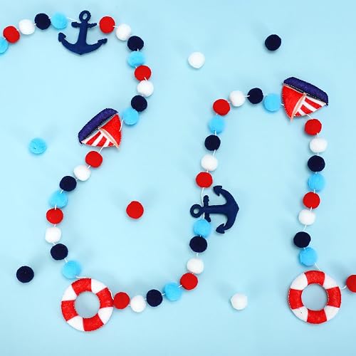AnyDesign 8.2 Ft Summer Nautical Bunting Felt Garland Red Blue