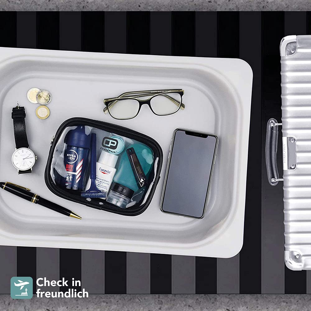 ChackPack Reisetasche Leder Edition - durchsichtig I ideal für Reisen als Handgepäck, Kulturbeutel oder Kosmetiktasche I Unisex Reise Organizer Set I wasserfeste Schminktasche mit Aufhängfunktion