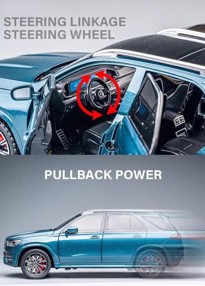 Image of 1:24 Scale Alloy Die-cast Benz GLE 350 Toy Car with Sound and Light, Pull Back Action, Openable Doors, Collectible Model Car for Kids and Gift (Green)