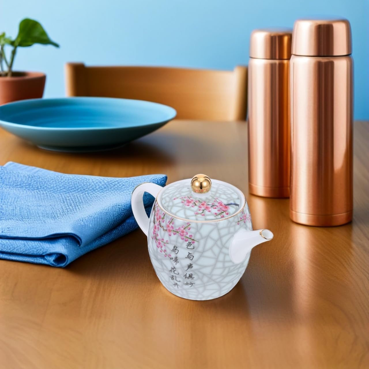 1kawałek Czajniczek Ceramiczny z Motywem Kwiatowym Odporny Wysoką Temperaturę Elegancki Do Serwowania Herbaty Idealny Do Użytku Domowego i Biurowego