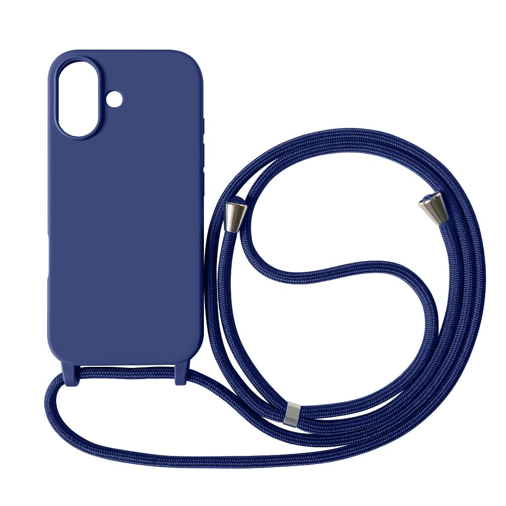 Funda Compatible con iPhone 17(6.3"),Ajustable Collar Correa de Cuello Cordón Cuerda Carcasa TPU Bumper Silicona Skin Caso para iPhone 17(6.3")-Azul