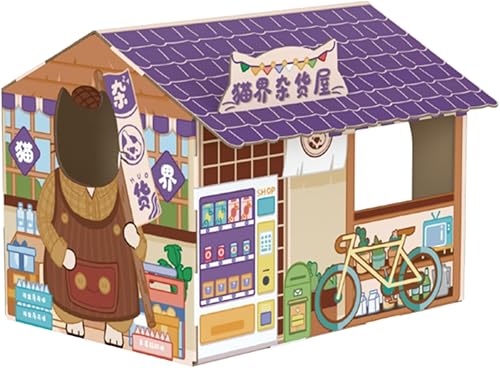 Miniatura 2 de Casa de cartón para gatos, caja rascador para gatos, casa de juegos reversible para gatos, juguete corrugado reciclable, almohadillas duraderas para