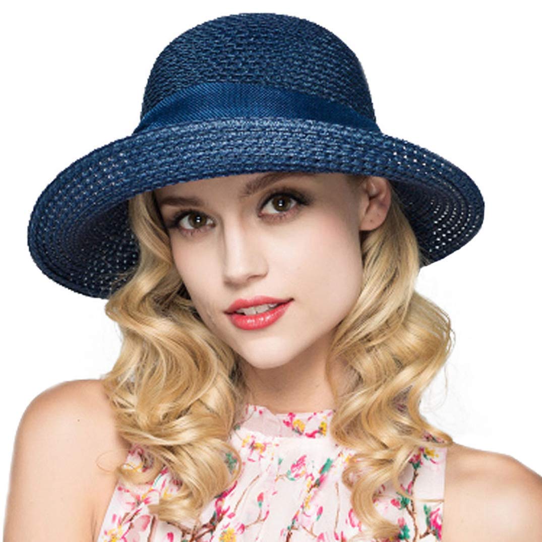Kqpoinw Sombrero para El Sol, Gorra de Paja para Mujer Sombrero Plegable Sombrero Ancho de ala Ancha Sombrero para El Sol Sombreros de Playa de Verano para Mujeres