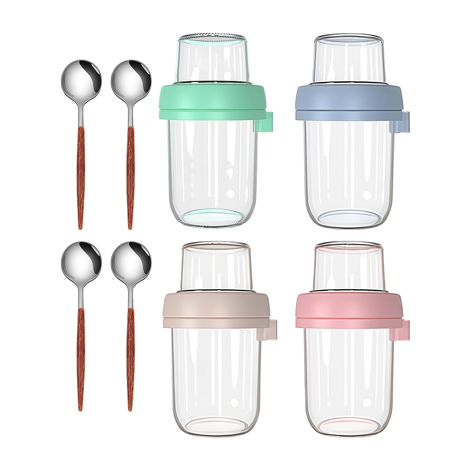 ZEPFJHE Compartment Design Glass Jar Set with Spoon and Lid for Hot Cold Beverages Breakfast Bowls Overnight Oats Container with Lid and Spoon