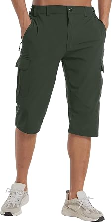 Lexiart Mens Hiking Cargo Shorts Quick Dry Lightweight Work Golf Capri Pants with 5 Zipper Pockets