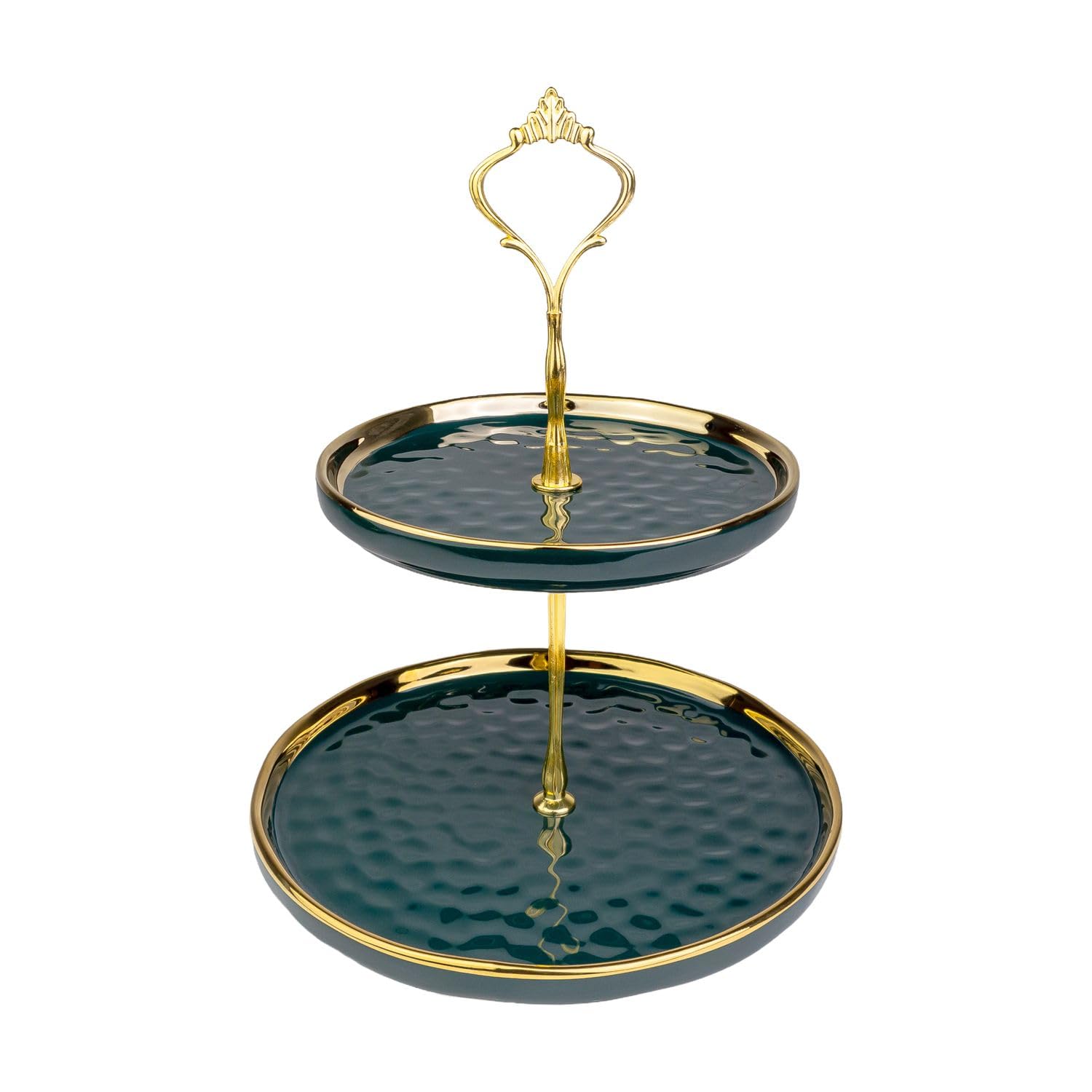 Intirilife etagere okrągła 2-poziomowa porcelana 24,5 cm x 20 cm - zielona/złota - stojak na babeczki - stojak na ciasto - taca do serwowania deserów, babeczek, owoców, sera