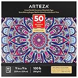 Arteza Libro para Colorear Mandalas [23x23 cm], Diseños de Mandalas, Libro de Colorear para Adultos, Relajación y Alivio del Estrés con 50 Imágenes Diferentes