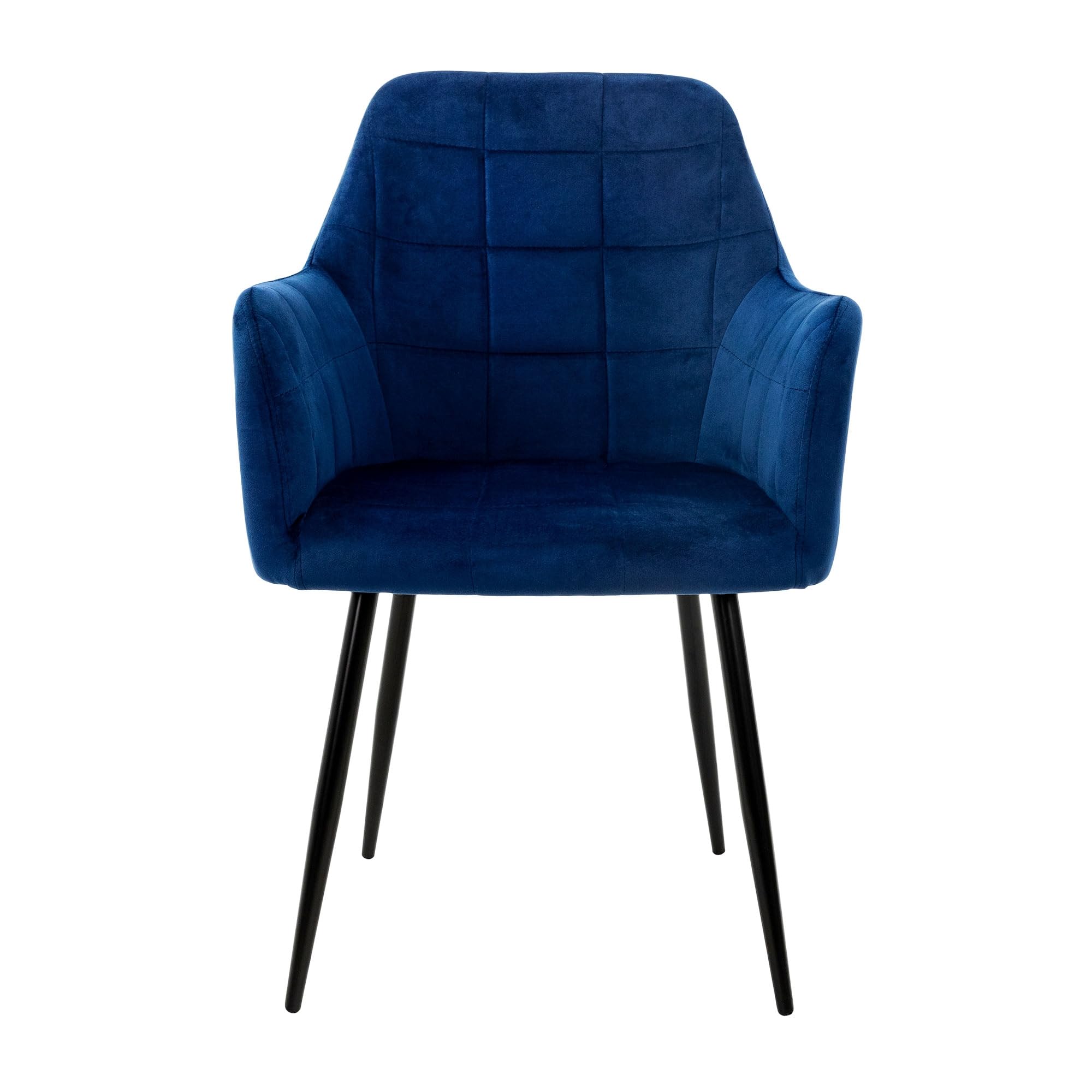 ECD Germany Juego de 6 Sillas de Comedor con Respaldo y Reposabrazos Azul Oscuro Asiento de Terciopelo Tapizado Sillón con Patas de Metal Negro Muebles Decorativos Diseño Moderno Ideales para el Hogar