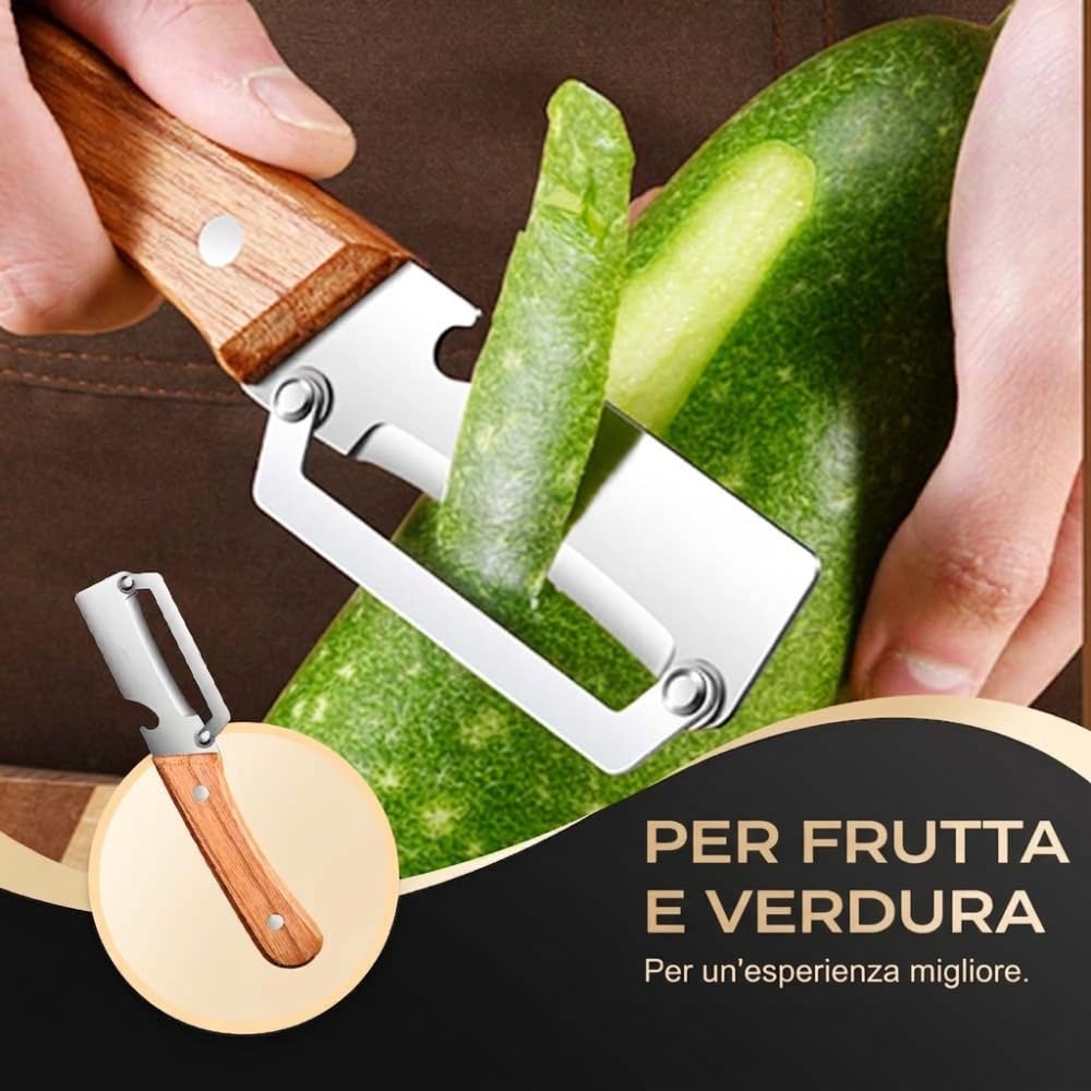 Pelapatate Multifunzione per Cucina, 2026 Nuovo Pela Patate 2 in 1 Con Manico in Legno E Apribottiglie, Utensile Multifunzione Pelapatate Acciaio Inox per Frutta e Verdura da Cucina (1PCS) - 5