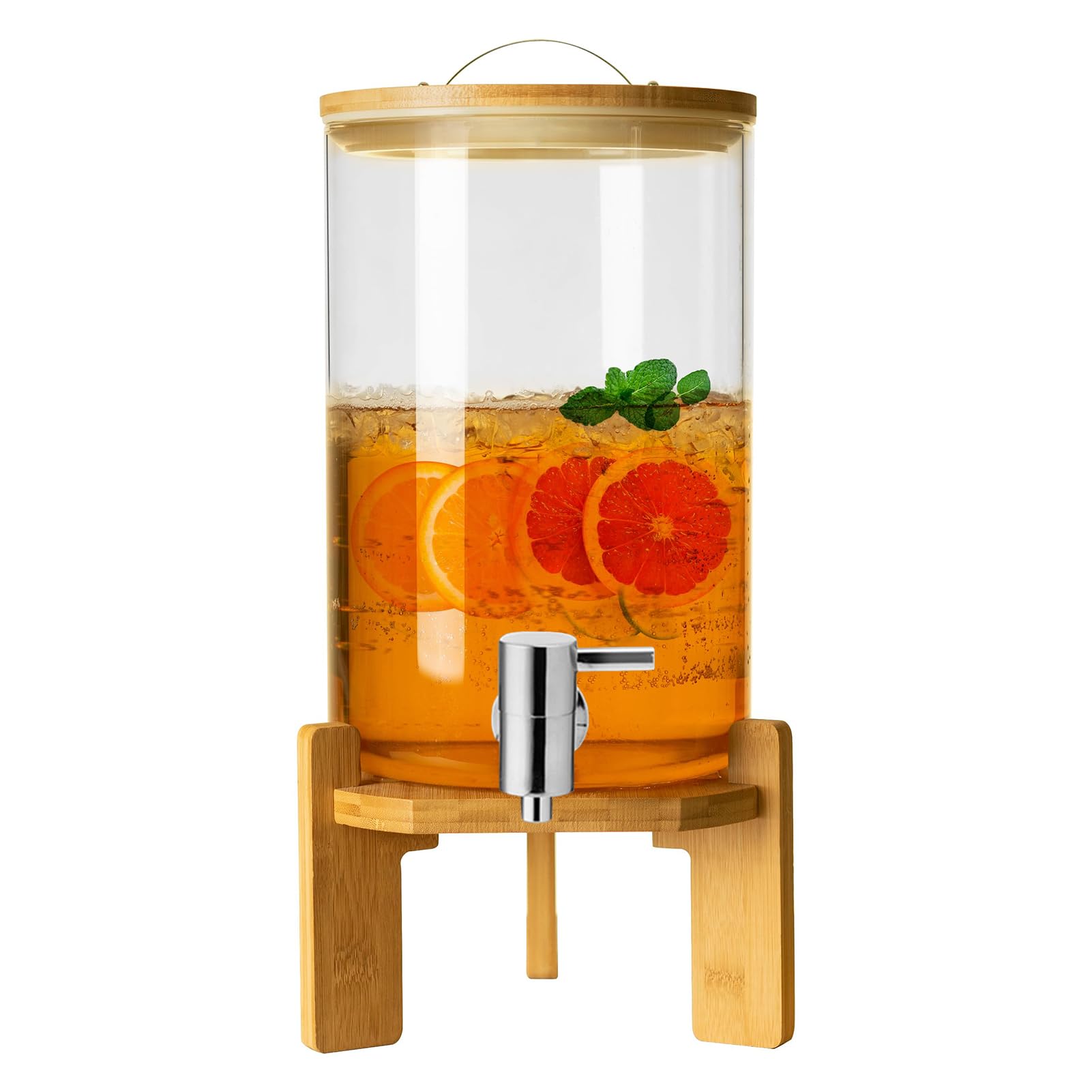 Máquina de bebidas de vidrio de 11 l, exprimidor grande con soporte de madera y grifo de acero inoxidable, botella de limonada para fiestas, dispensador de bebidas para restaurantes y bares, 8 l