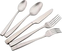 Vista 10 de JASHII Juego de cubiertos de acero inoxidable plateado de 20 piezas con mango cuadrado, cubiertos duraderos, pulido con espejo, servicio para 4