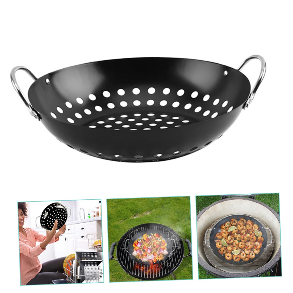 INOOMP Bandeja Para Hornear Wok Para Parrilla De Inoxidable Cesta Profesional Para Verduras Accesorio Para Barbacoa Para Asar Carne y Verduras La Parrilla