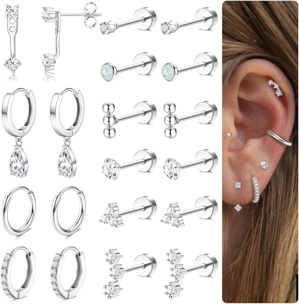 MILACOLATO Hypoallergenic Flat Back Earrings Gold Cartilage Earring Sets for Multiple Piercing 20G Surgical Stainless Steel Earrings for Women Trendy Earring Stacks Small Hoop Flatback Stud Earrings