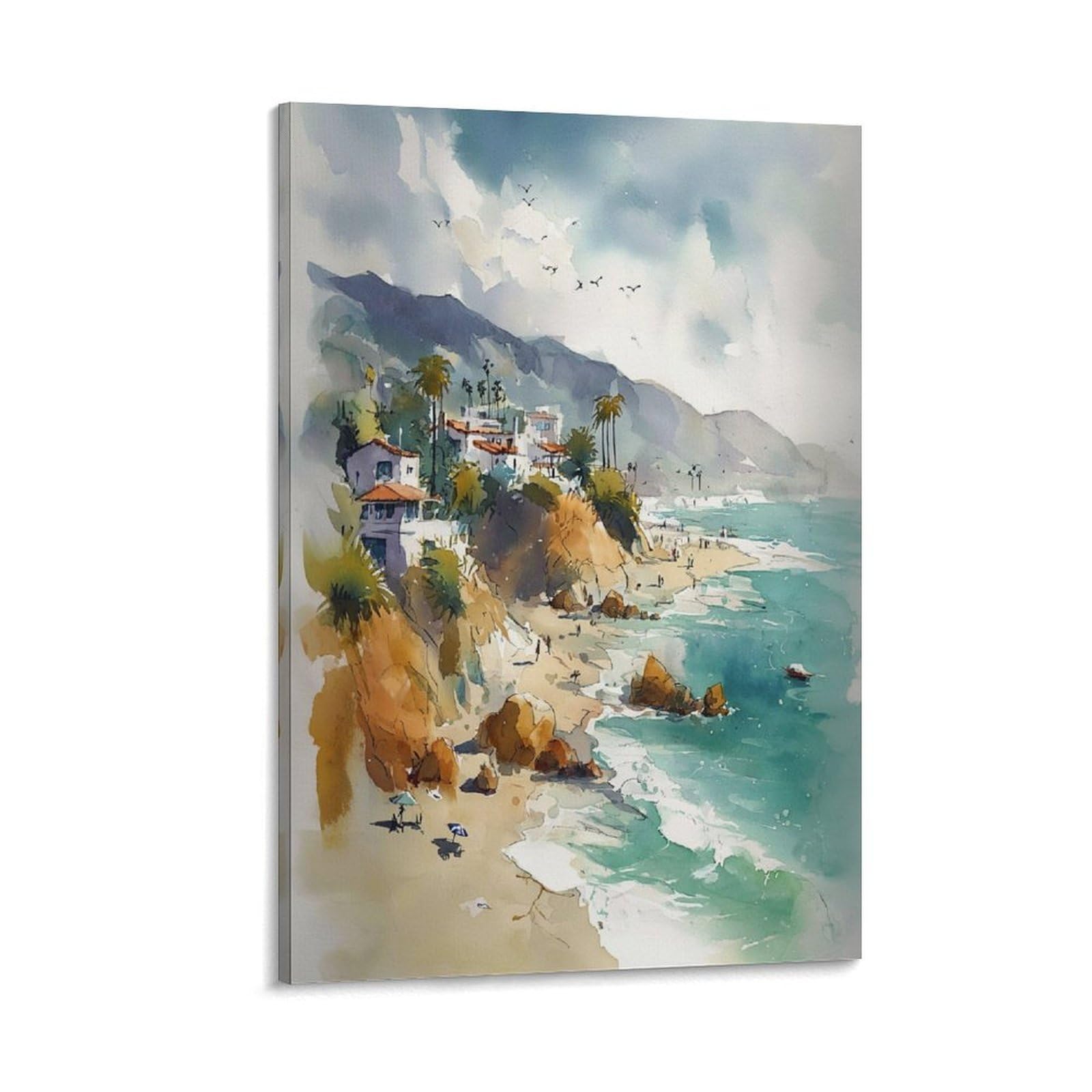 XWYMXZ Laguna Beach Watercolor Painting Posters Tree 20x30inch(50x75cm) Vintage Watercolor Canvas Art
