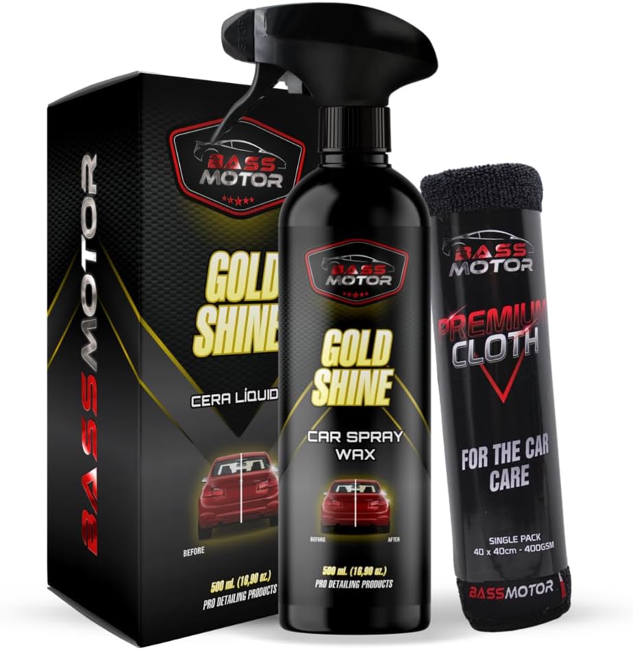 BassMotor Quick Liquid Wax for Car Motorcycle Body Shine Mirror Effect Repellent Hydrophobic Shiny with Spray Liquid Exterior Waxed – Gold Shine 500 ml + Premium Cloth