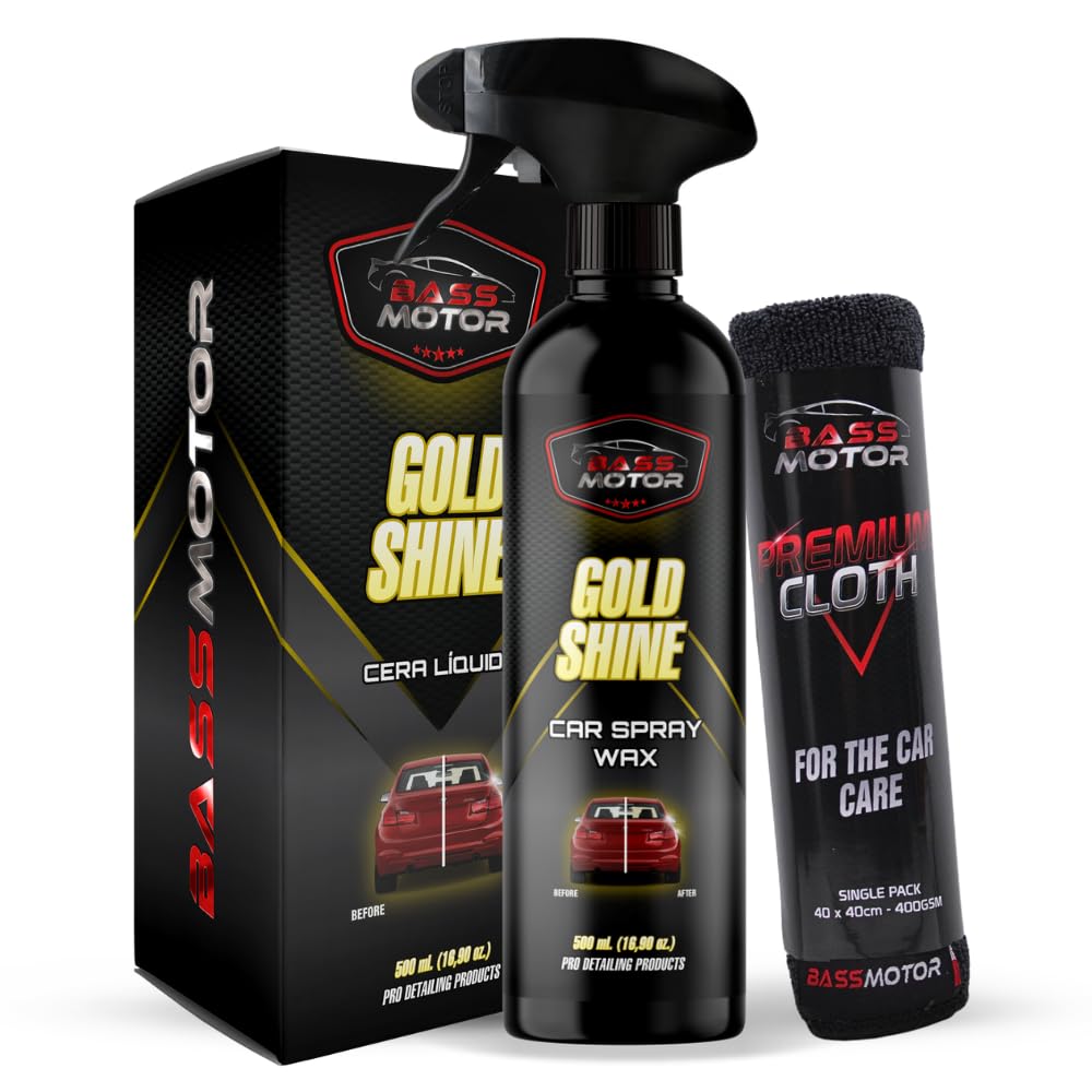 BassMotor Quick Liquid Wax for Car Motorcycle Bodywork Polish Mirror Effect Hydrophobic Repellent Gloss with Liquid Spray Exterior Wax - Gold Shine 500ml + Premium Microfiber Cloth