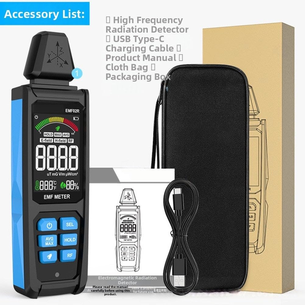 Detector electromagnético de mano de campo y radiación, instrumento de medición EMF 5 en 1, para monitoreo de seguridad en el hogar y al aire libre