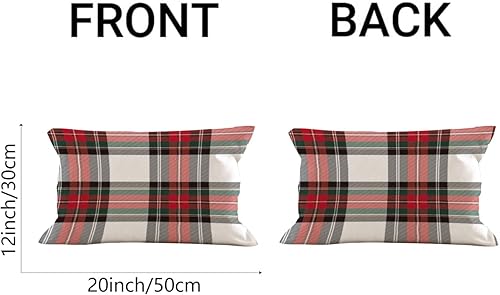Miniatura 5 de Juego de 2 fundas de almohada de Navidad de 18 x 18 pulgadas, color rojo, verde y blanco, a cuadros, decoraciones de vacaciones de invierno, fundas