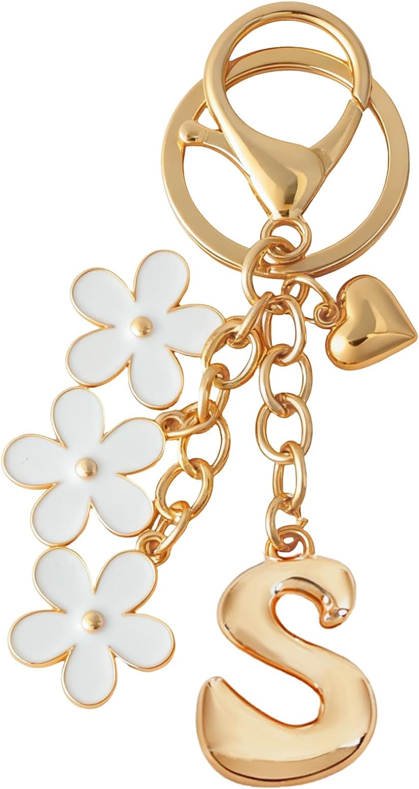 – Bubble Initial Keychain Cute Flower Charms Keyring for Handbag Backpack–Personalized A-Z Letter Charms Gift for Women