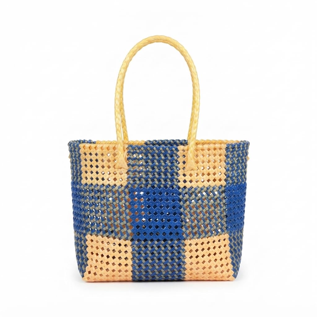 Handcrafted Plastic Woven Koodai for Shopping & Grocery | Traditional Palakai Koodai | Durable Lunch Bag & Storage Basket for Women | Multi-color Check Design-image-44