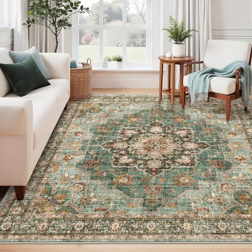 TOPRUUG 6x6 Washable Rug, Non-Slip, Stain-Resistant, Green