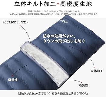 700FPダウン　シュラフ 寝袋 登山　アウトドア Amazon.co.jp: ダウンシュラフ 寝袋 700fp ネイビー 封筒型 ソロ