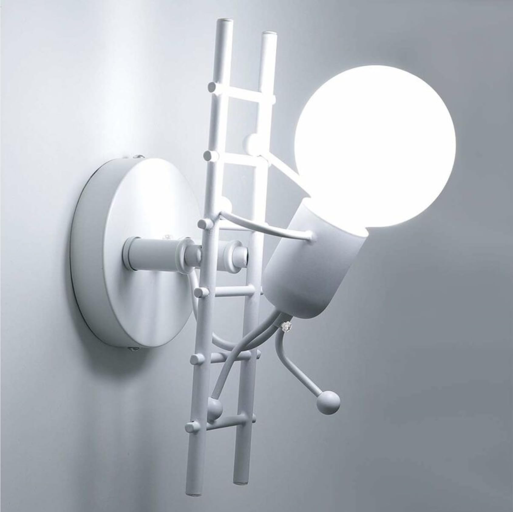 Applique da parete Omino con Scala Bianco attacco E27 lampada particolare moderno per camera cameretta bambini