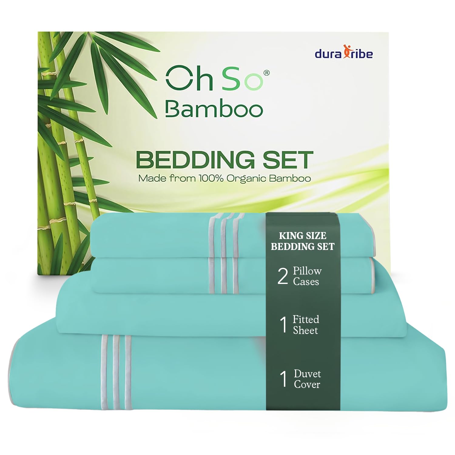 DURA TRIBE Oh So Bamboo Bedding Set 4 Piece King - Duck Egg Blue - Hypoallergenic Duvet Cover, Fitted Sheet & 2 Pillowcase Made from 100% Organic Bamboo Viscose Cooling Silky-Soft & Smooth Material — image 1