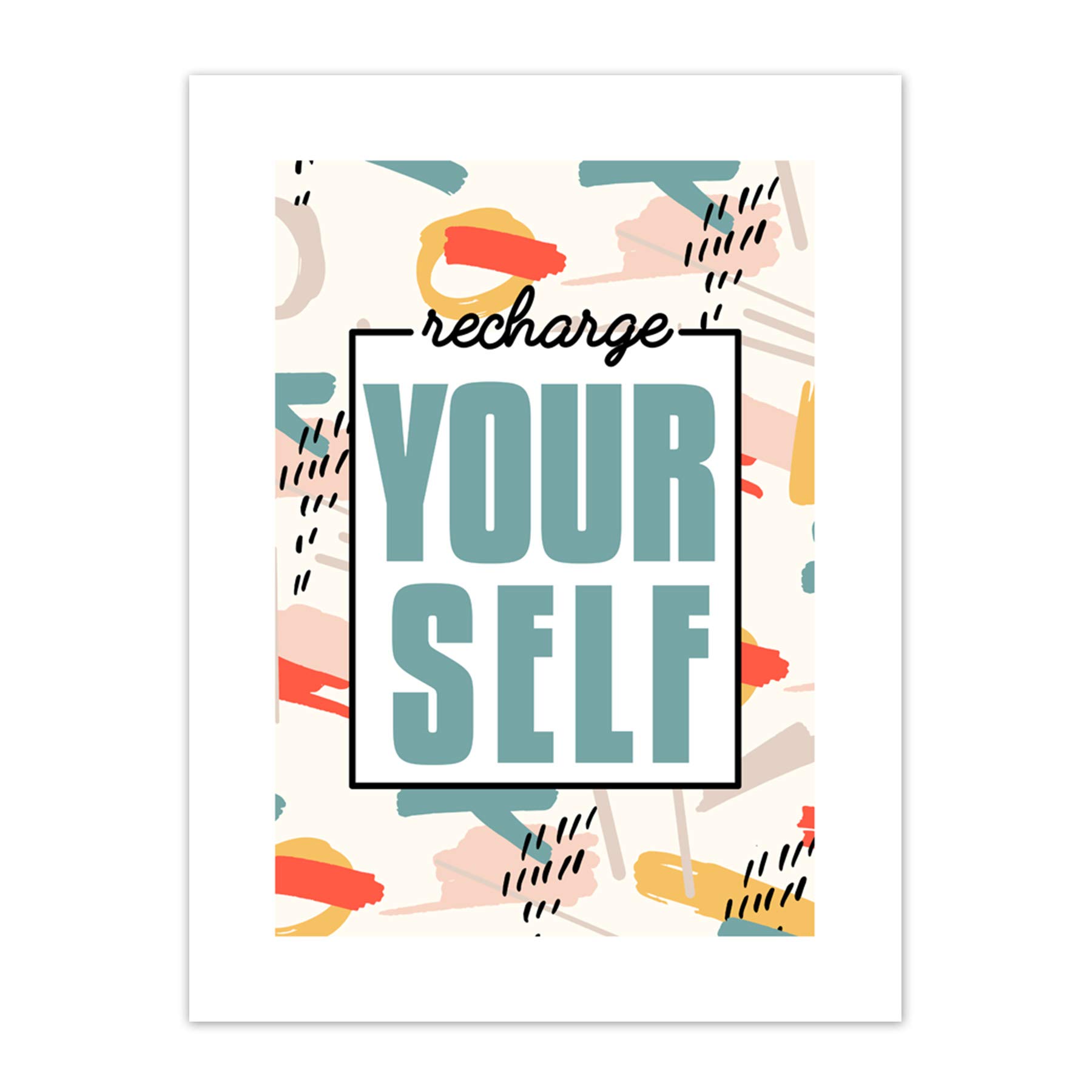 Wee Blue Coo Funky Affirmation Recharge Yourself Art Print Canvas Premium Wall Decor Poster