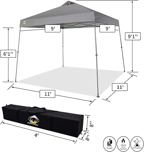 Miniatura 3 de CROWN SHADES Toldo desplegable de 9 x 9 pies con base patentada de 11 x 11 pulgadas, carpa de toldo para exteriores, bolsa de transporte, 8 estacas