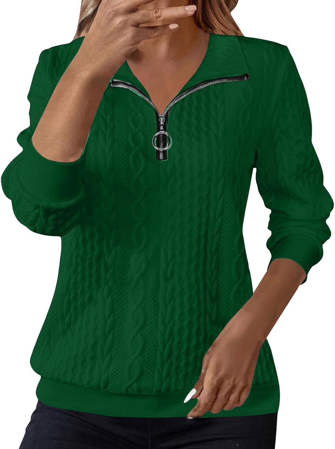 Womens Quarter Zip Pullover Collared Textured Sweatshirt Fall Trendy Half Zip Sweater Plain Long Sleeve Sweat Shirts