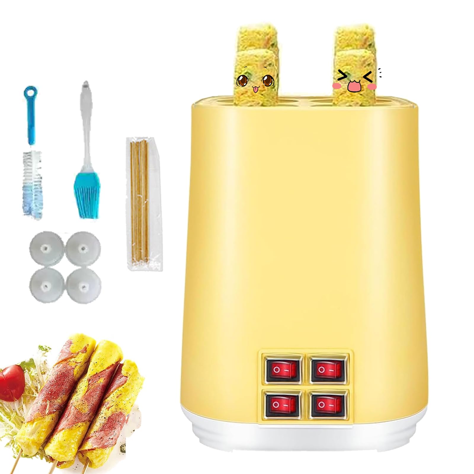 Máquina Eléctrica Para Hacer Rollitos De Huevo, Omelette Automática De 400w Con 4 Interruptores Independientes, Calentamiento De 360°, Hervidor De Huevos Y Salchichas Para Uso Doméstico Y Come yellow