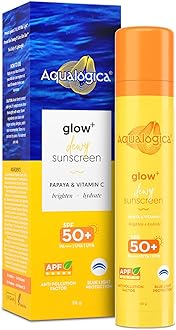 Aqulaogica Glow+ Dewy Sunscreen Gel SPF 50+ PA++++ with Papaya & Vitamin C | UVA/B & Blue Light Protection | Anti-Pollution Factor (APF) Technology | In-Vivo Tested | No White Cast | 50 g